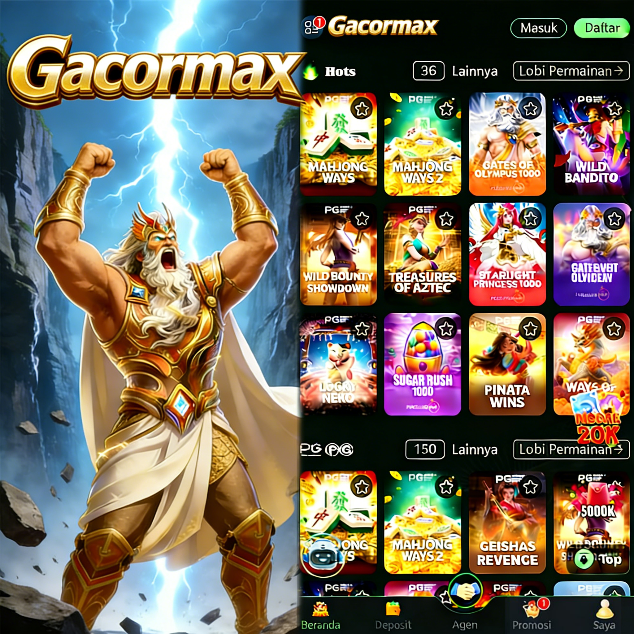 Tampilan utama gacormax